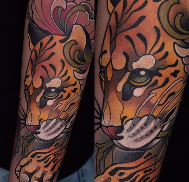 点击大图看下一张：艳丽的新传统风格动物纹身图案来自于纹身师玛雅