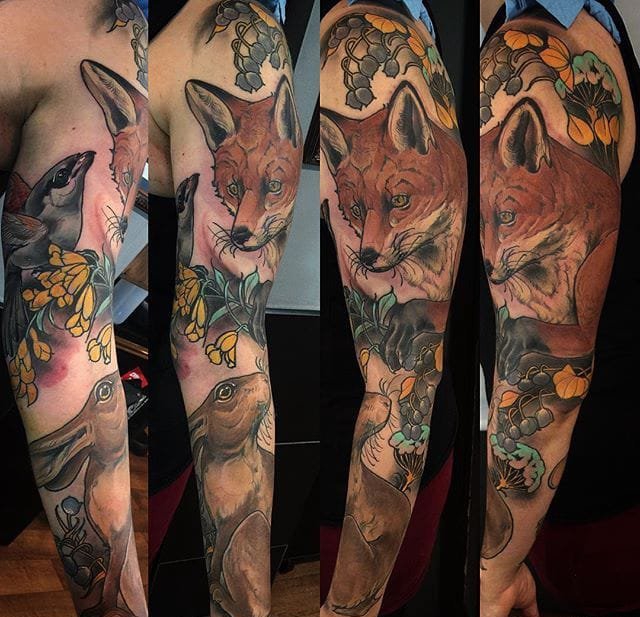 点击大图看下一张：多款极其精美的新传统Neo-Traditional风格动物纹身图案