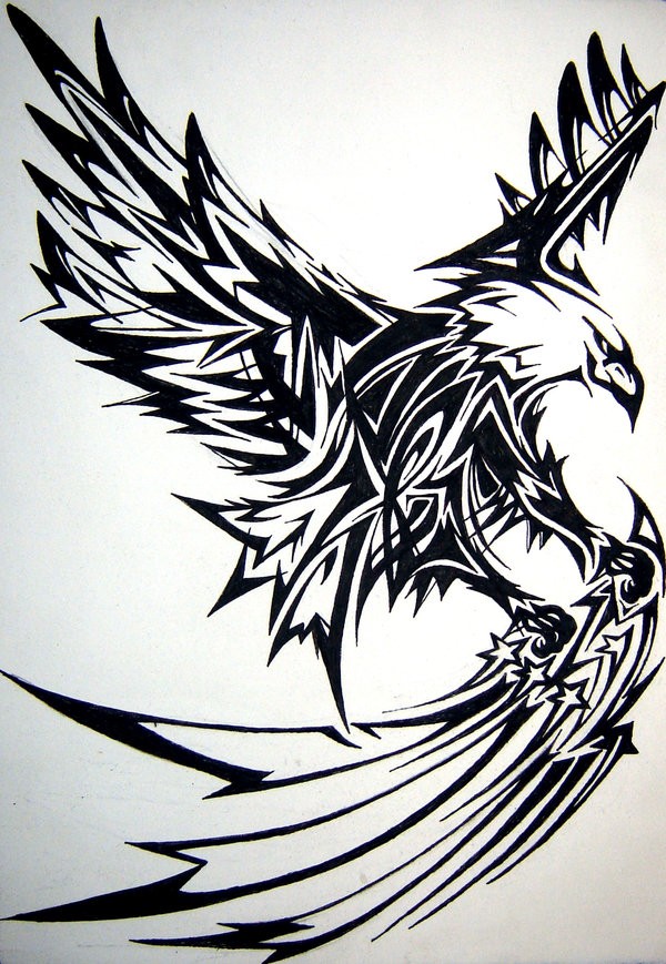 点击大图看下一张：雄鹰纹身图腾手稿
