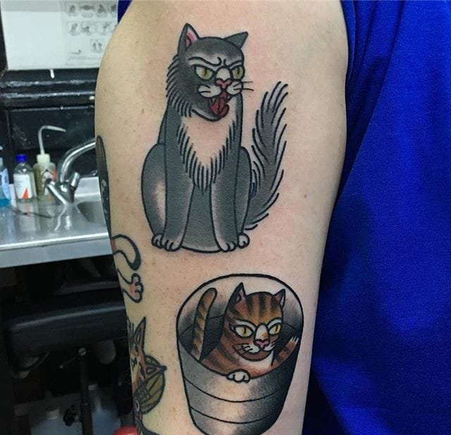 点击大图看下一张：无与伦比的传统纹身小黑猫纹身图案