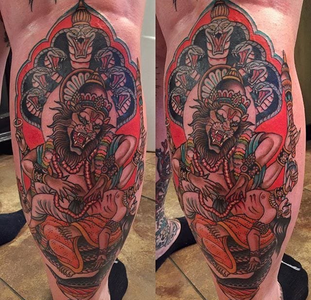 点击大图看下一张：大面积传统纹身图案来自纹身师戈登