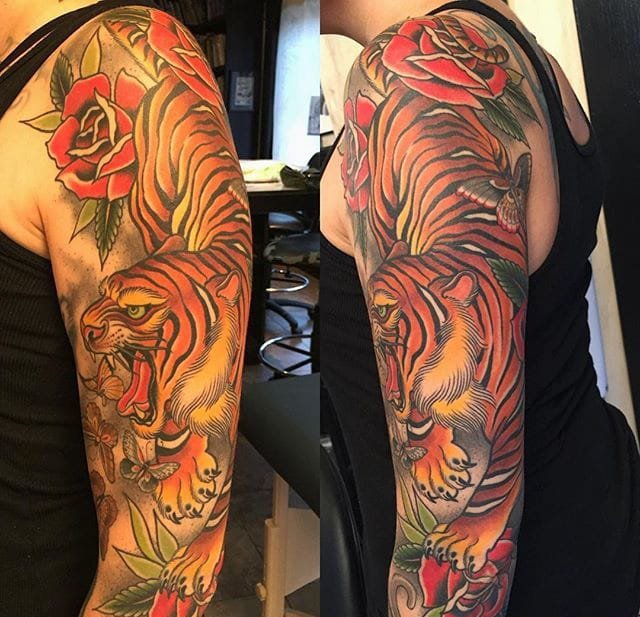 点击大图看下一张：大面积传统纹身图案来自纹身师戈登