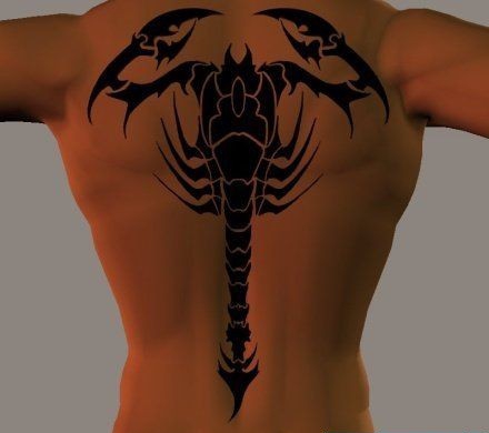 点击大图看下一张：霸气肌肉男后背大黑蝎子图腾作品