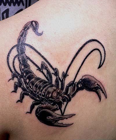 点击大图看下一张：后肩部的黑色大蝎子纹身图案欣赏