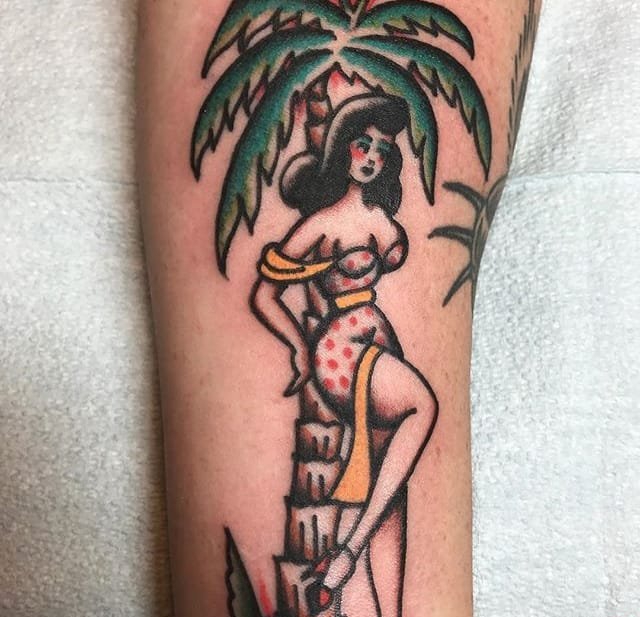 点击大图看下一张：热闹的传统美女纹身图案来自迈克·苏亚雷斯