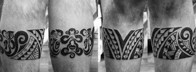 点击大图看下一张：男性小腿上的帅气的黑色部落图腾纹身图案