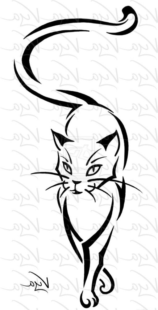 点击大图看下一张：12款漂亮的黑色猫图腾纹身图案手稿素材