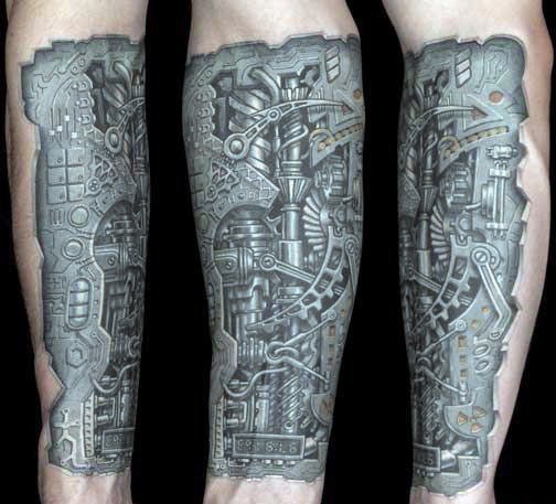 点击大图看下一张:让人感觉无比有力的男性生物机械花臂纹身图案