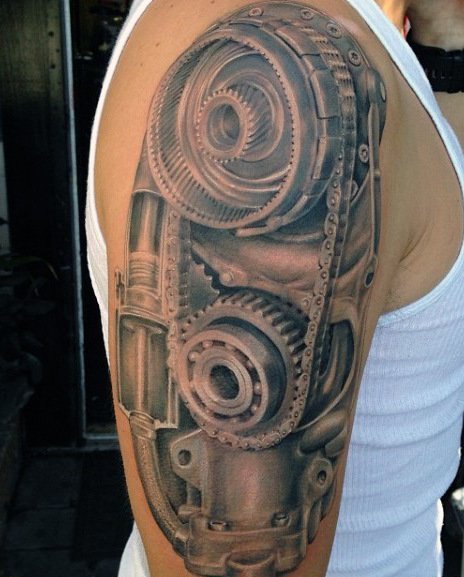 点击大图看下一张:让人感觉无比有力的男性生物机械花臂纹身图案