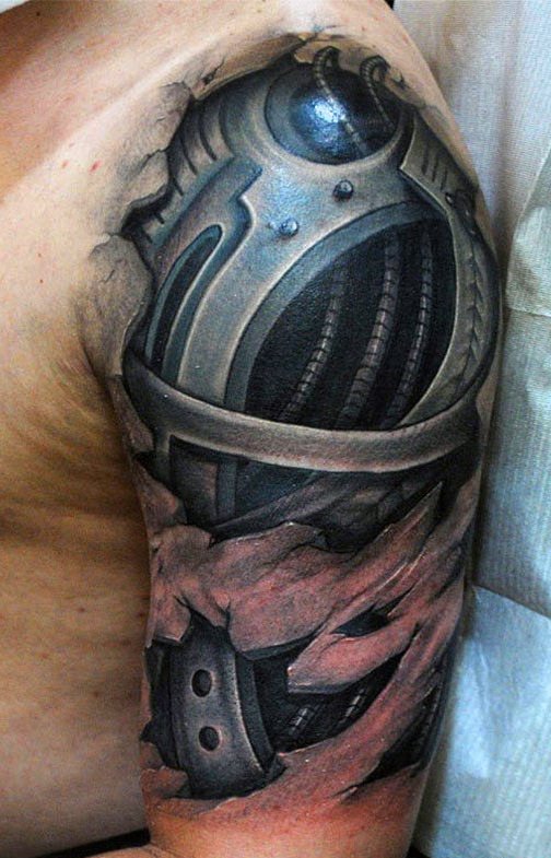 点击大图看下一张:让人感觉无比有力的男性生物机械花臂纹身图案