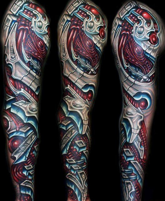 点击大图看下一张:让人感觉无比有力的男性生物机械花臂纹身图案