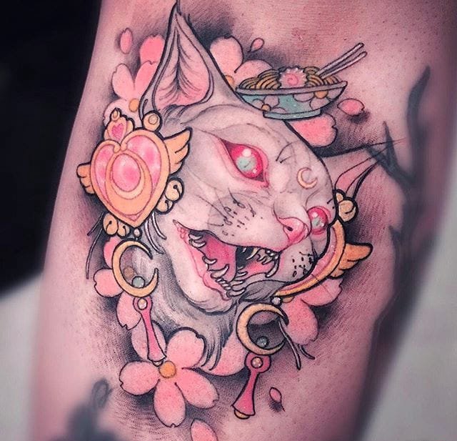 点击大图看下一张：让人着迷的新传统风格动物图案纹身来自纹身师基