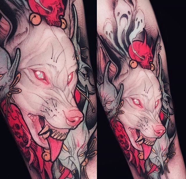 点击大图看下一张：让人着迷的新传统风格动物图案纹身来自纹身师基