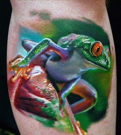点击大图看下一张：多款超逼真的现实主义风格彩色青蛙纹身图案