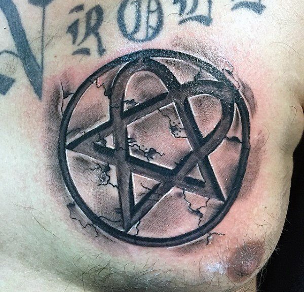 点击大图看下一张:多款男性奇特的心形似五角星标记纹身图案