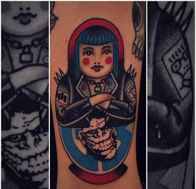 点击大图看下一张：精致的传统风格人物纹身图案来自莫伊拉