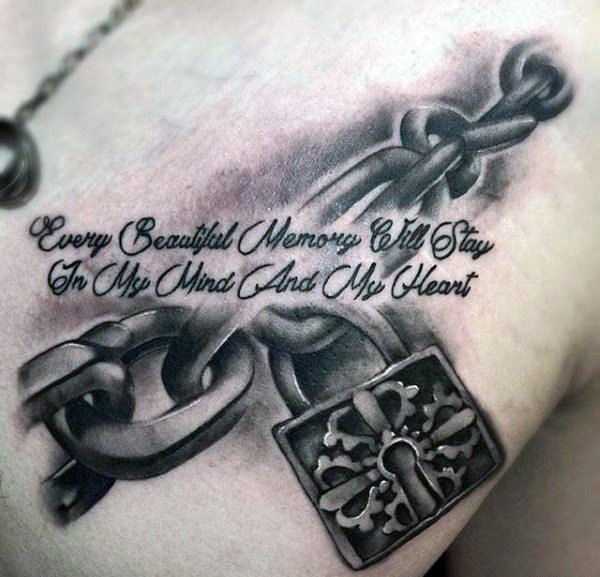 点击大图看下一张：男人胸部上多式样的锁头纹身图案