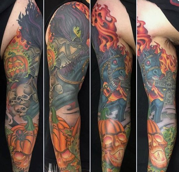 点击大图看下一张：手臂上多款邪恶的南瓜怪物纹身图案