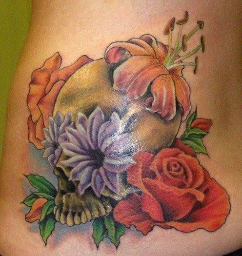 点击大图看下一张：欧美超漂亮的玫瑰花 百合花纹身图案