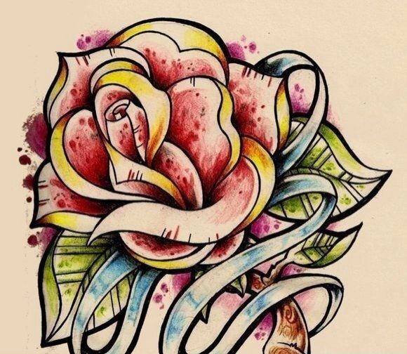 点击大图看下一张：时尚school玫瑰花纹身图分享