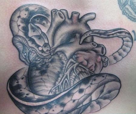 点击大图看下一张：超酷的蛇缠心脏文身图案图片