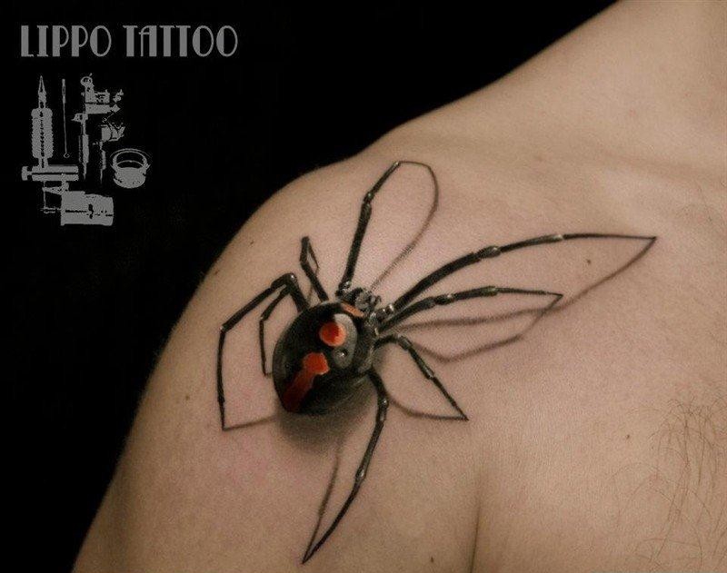 点击大图看下一张：一款非常立体的蜘蛛纹身图案