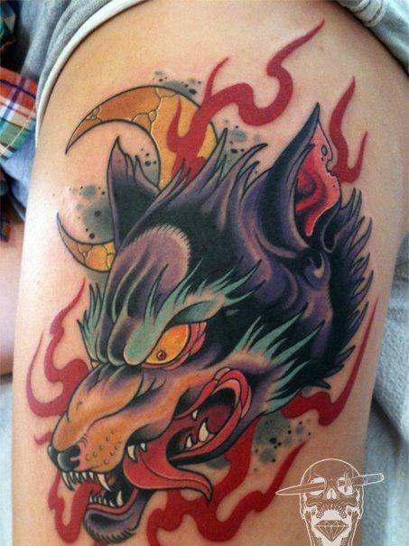 点击大图看下一张：霸气的欧美狼头纹身图案