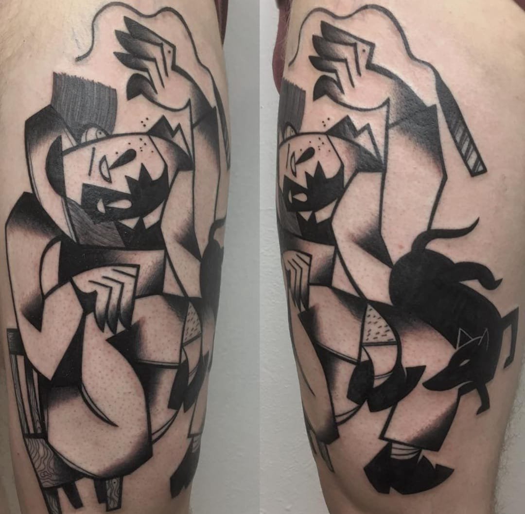 点击大图看下一张：立体几何的现实主义人体艺术纹身图案来自纹身师彼得