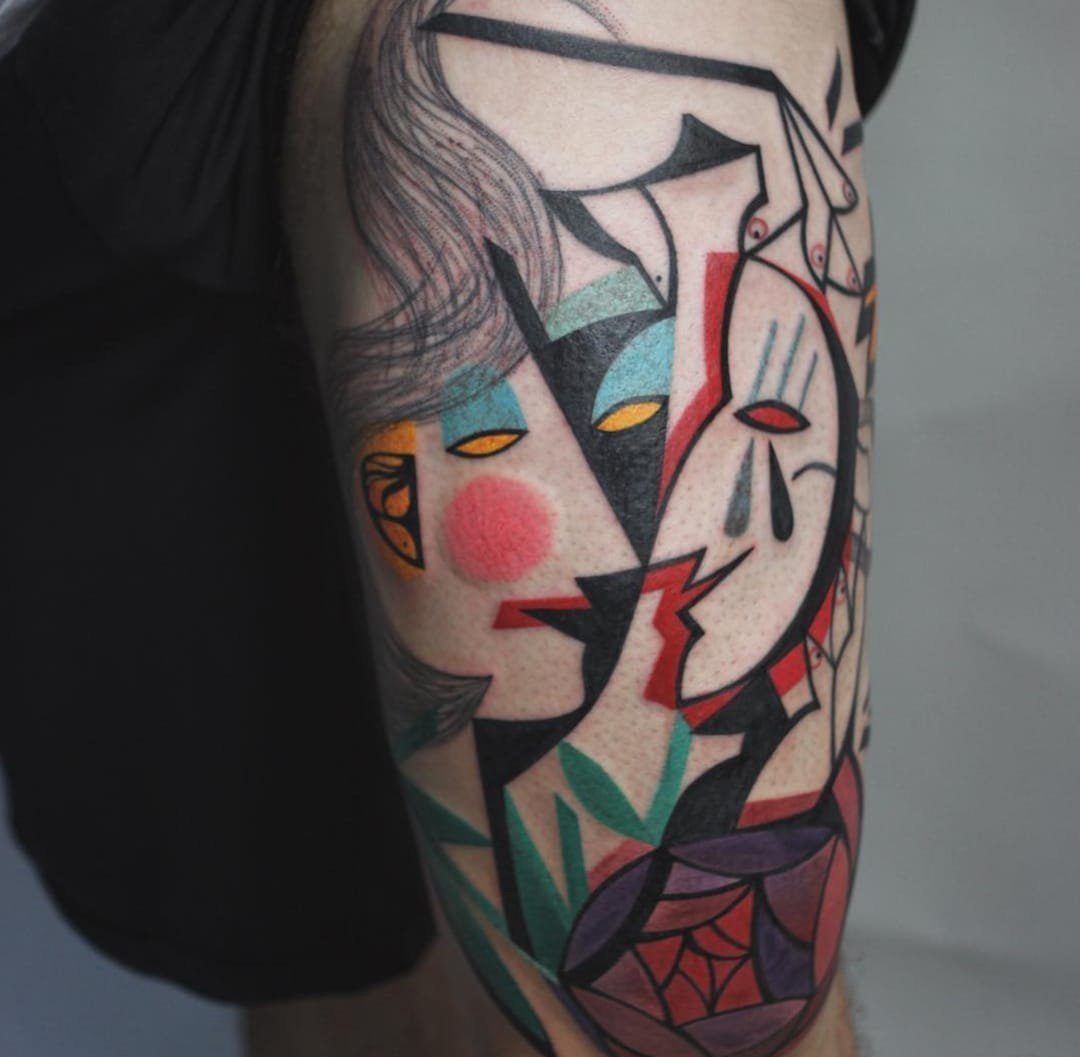 点击大图看下一张：立体几何的现实主义人体艺术纹身图案来自纹身师彼得