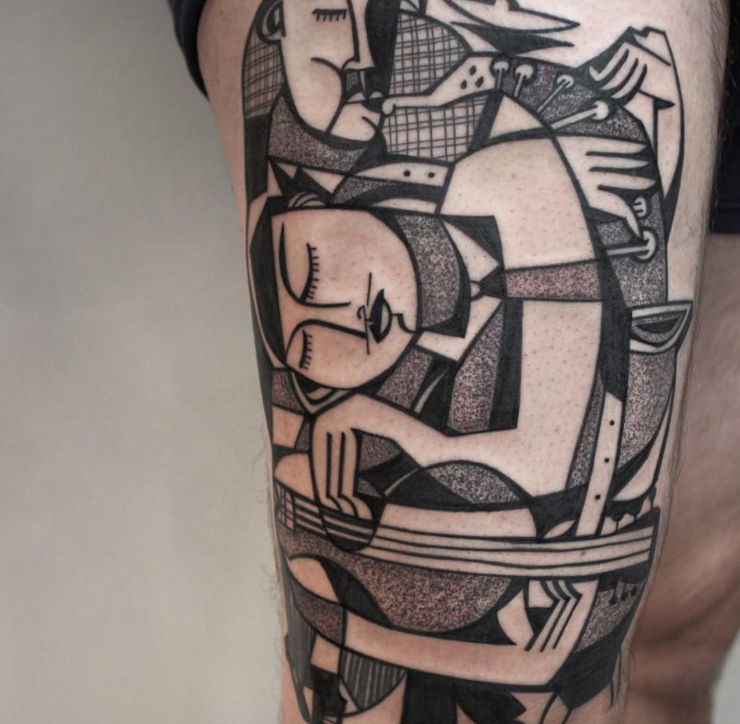 点击大图看下一张：立体几何的现实主义人体艺术纹身图案来自纹身师彼得
