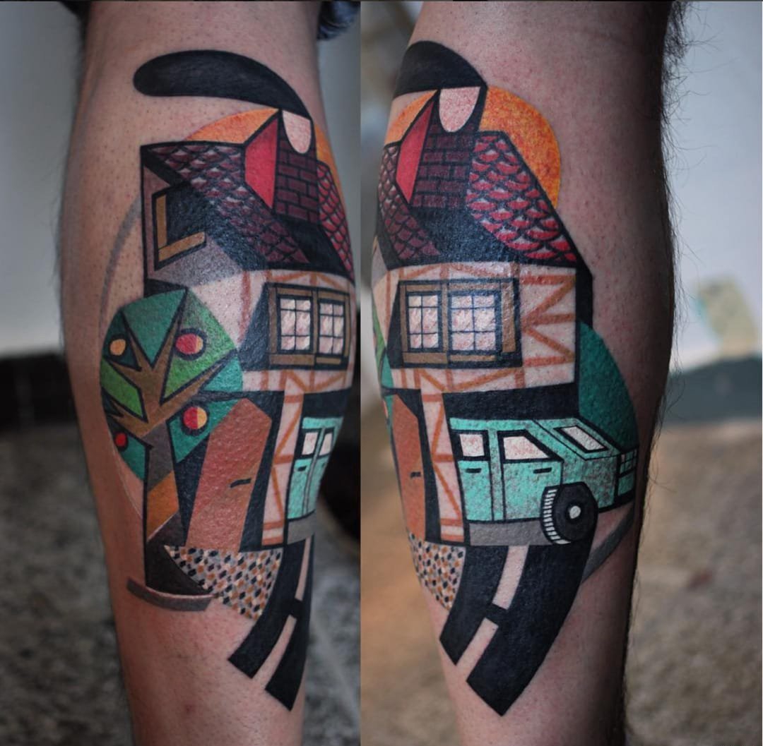 点击大图看下一张：立体几何的现实主义人体艺术纹身图案来自纹身师彼得