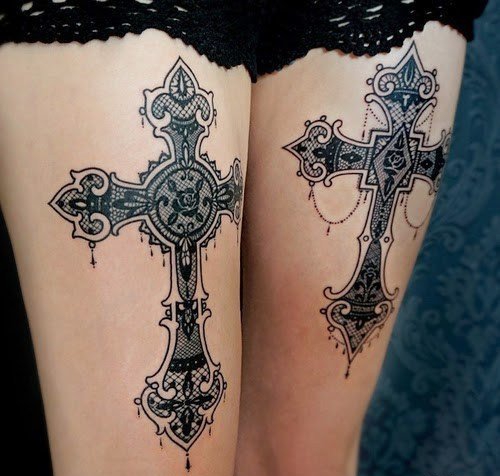 点击大图看下一张:女生喜欢的小清新简约风格十字架纹身图案