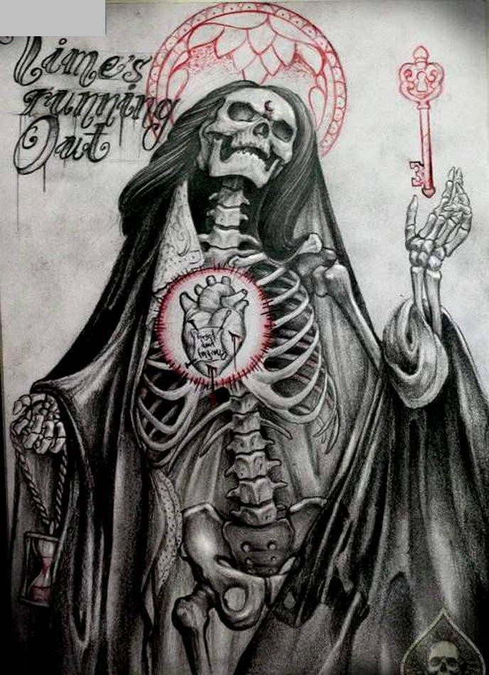 点击大图看下一张：个性的死神骷髅纹身图案