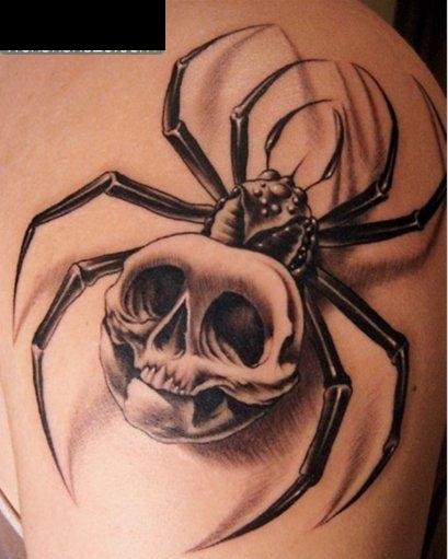 点击大图看下一张：个性骷髅蜘蛛纹身图案