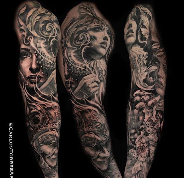 点击大图看下一张：霸气花臂纹身男性满臂纹身图案大全来自纹身师卡洛斯