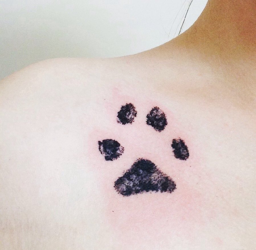 点击大图看下一张：黑色的狗爪印纹身小清新女士可爱纹身图片
