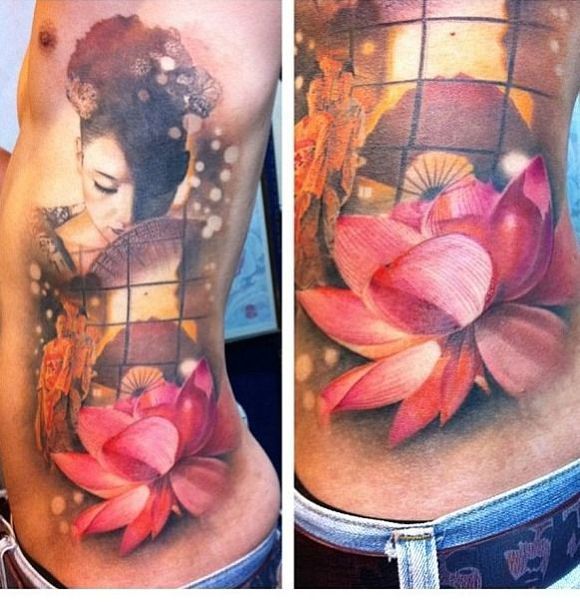 点击大图看下一张：二十多款艺妓彩绘纹身图案