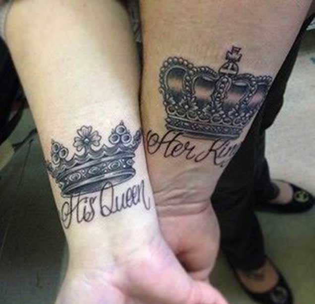 点击大图看下一张：情人同款K&Q的国王皇后的皇冠纹身图案欣赏