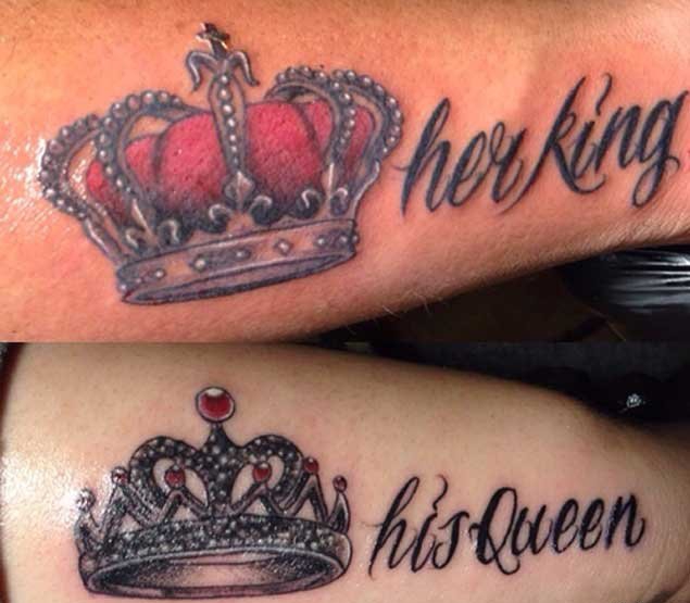 点击大图看下一张：情人同款K&Q的国王皇后的皇冠纹身图案欣赏