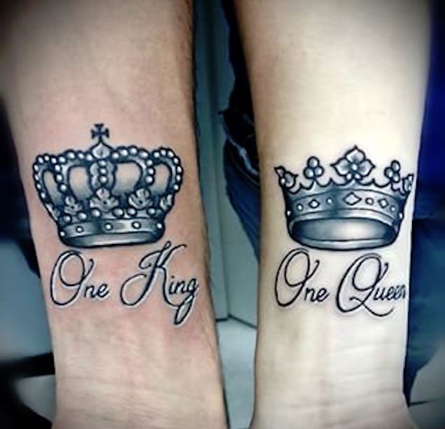点击大图看下一张:情人同款K&Q的国王皇后的皇冠纹身图案欣赏