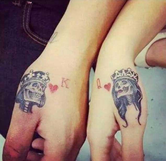 点击大图看下一张：情人同款K&Q的国王皇后的皇冠纹身图案欣赏