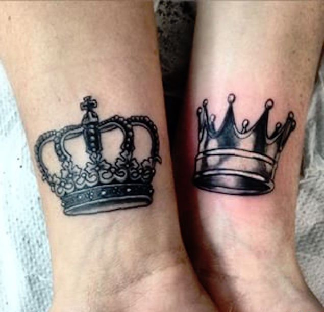 点击大图看下一张:情人同款K&Q的国王皇后的皇冠纹身图案欣赏