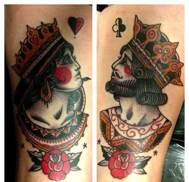 点击大图看下一张:情人同款K&Q的国王皇后的皇冠纹身图案欣赏