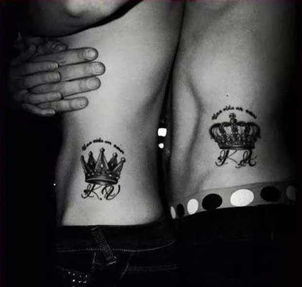 点击大图看下一张:情人同款K&Q的国王皇后的皇冠纹身图案欣赏