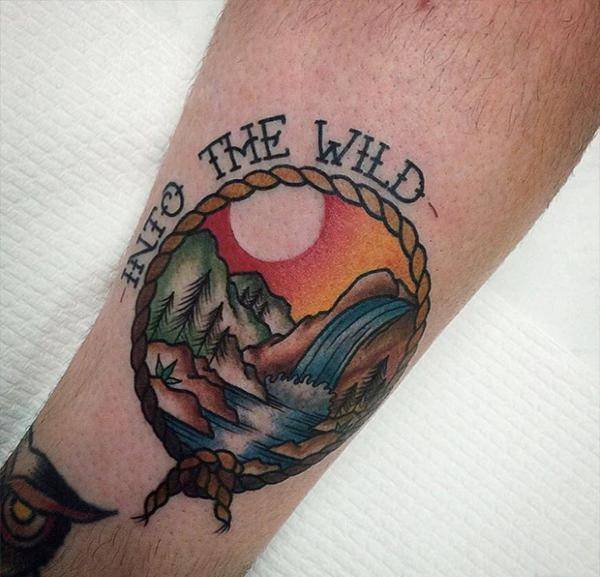 点击大图看下一张:有瀑布在里面的漂亮风景纹身图案