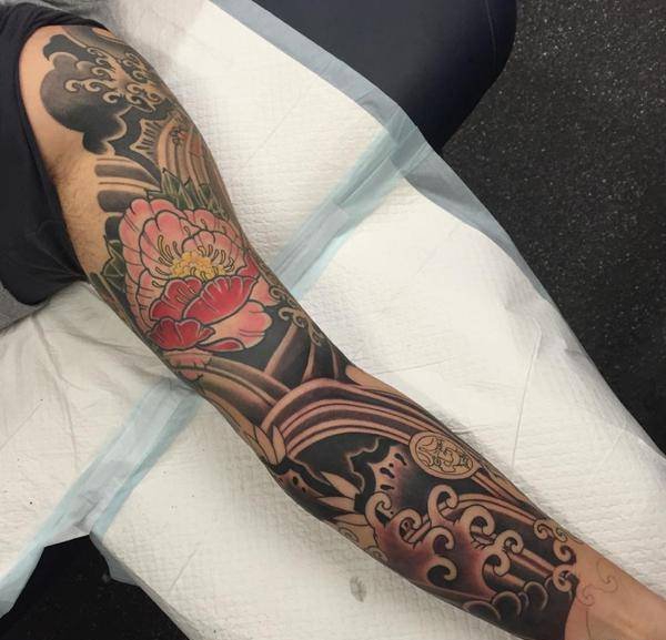 点击大图看下一张：有瀑布在里面的漂亮风景纹身图案