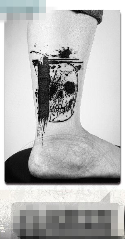 点击大图看下一张：腿部潮流帅气的骷髅纹身图案