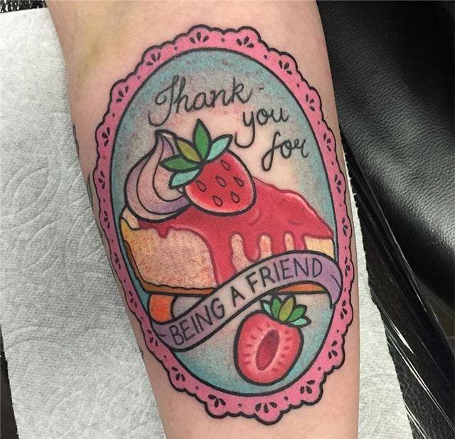 点击大图看下一张：彩色的可爱卡通纹身小图美味的食物纹身图案