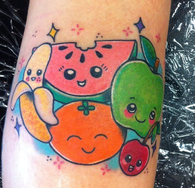 点击大图看下一张：彩色的可爱卡通纹身小图美味的食物纹身图案