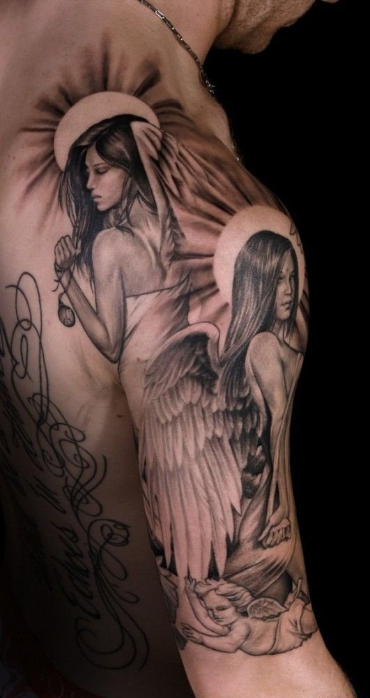点击大图看下一张：手大臂膀上超帅气的天使纹身图案